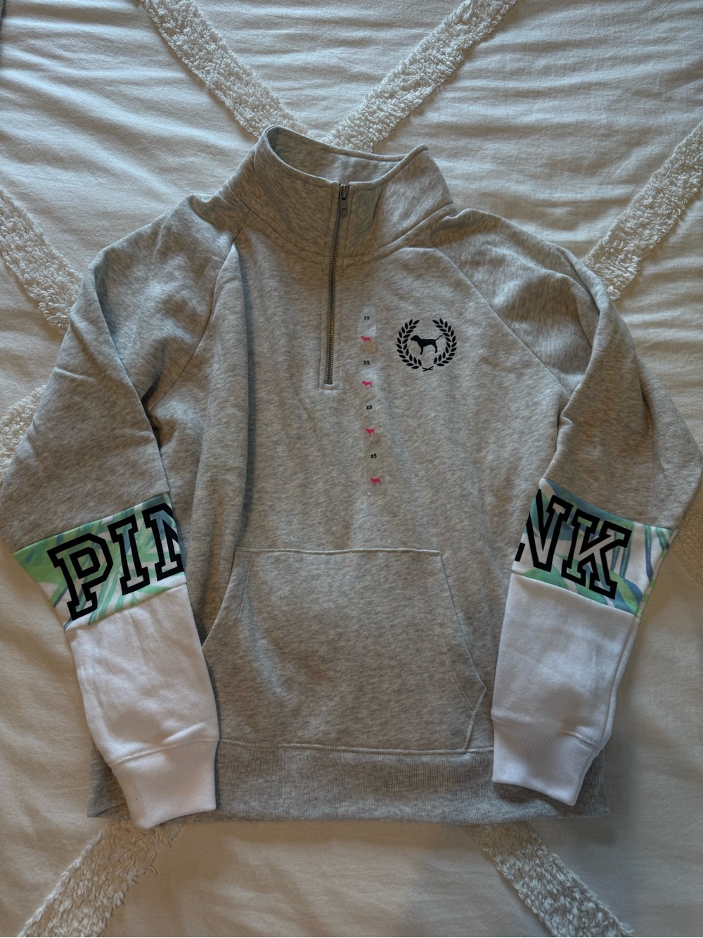 Victorias Secret PINK Grey Half-Zip Pullover Sweatshirt with Logo